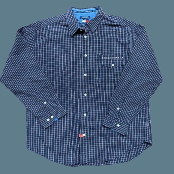 Tommy Jeans Hilfiger Vintage Y2K Button Down Checkered Shirt Navy Red Size XXL - Picture 1 of 8